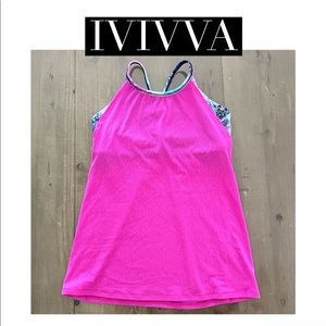 Ivivva Top, Size 12, pink, built in sports bra, watercolor print